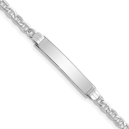 14k White Gold Polished Semi-Solid Chain/Solid Plate Anchor Link 26x5mm Plate 8 inch ID Bracelet