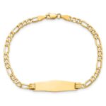 14k Polished Semi-Solid Chain/Solid Plate Figaro Link Soft Diamond Shape 25.5x7.5mm Plate 7 inch ID Bracelet - Image 4