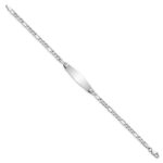 14k White Gold Polished Semi-Solid Chain/Solid Plate Figaro Link Soft Diamond Shape 25.5x7.8mm Plate 8 inch ID Bracelet - Image 2