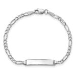 14k White Gold Polished Semi-Solid Chain/Solid Plate Figaro Link 19.5x4.5mm Plate 6 inch Baby/Child ID Bracelet - Image 4