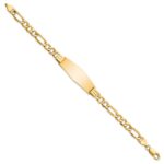 14k Polished Semi-Solid Chain/Solid Plate Figaro Link Soft Diamond Shape 39x14mm Plate 8 inch ID Bracelet - Image 2