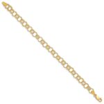 14k 7.5mm Solid Polished and Textured Triple Link Charm Bracelet - Image 2