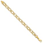 14k 8mm Solid Polished and Textured Triple Link Charm Bracelet - Image 2