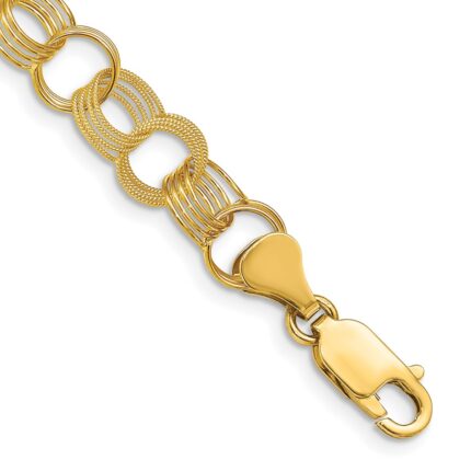 14k 8mm Solid Polished and Textured Triple Link Charm Bracelet
