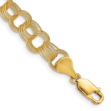 14k 7mm Solid Textured Triple Link Charm Bracelet