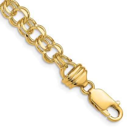 14k 6.5mm Diamond-cut Solid Heavy Double Link Charm Bracelet