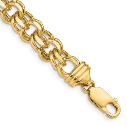 14k 8.5mm Diamond-cut Solid Heavy Double Link Charm Bracelet