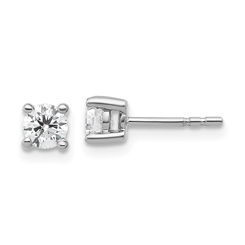 EM1006-050-8WAA.jpg 18k White Gold 1/2 carat Lab Grown Diamond VS+ F+ Round Complete Four Prong Stud Earrings - Image 1