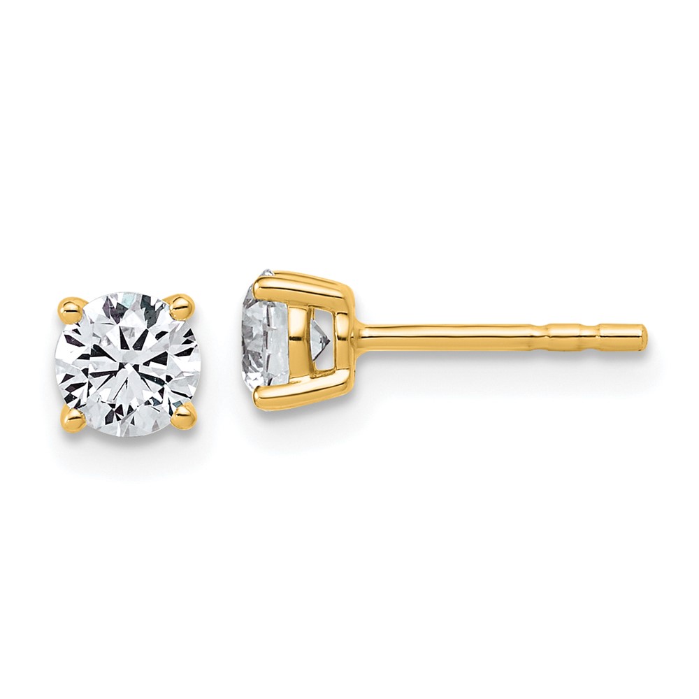EM1006L-066-YAA.jpg 14k 5/8 carat Lab Grown Diamond VS+ F+ Round Complete Four Prong Lightweight Stud Earrings - Image 1