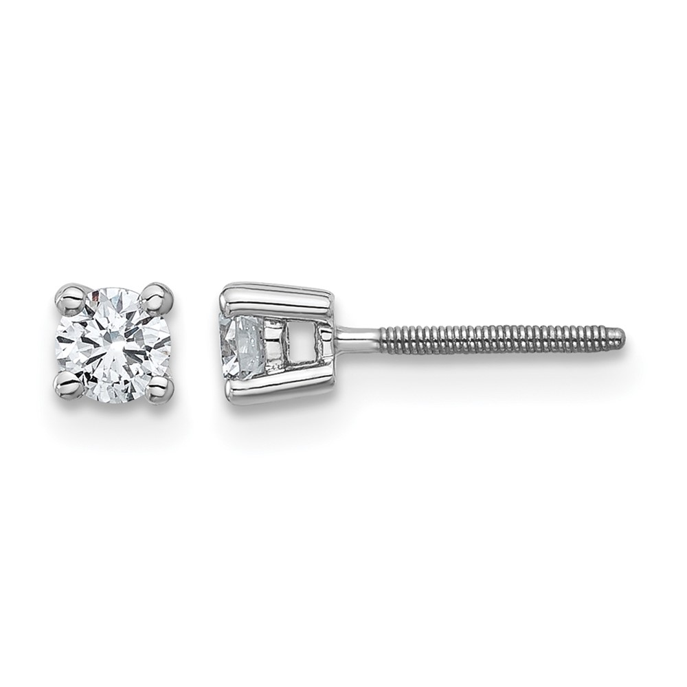 EM1006S-033-WAA-1.jpg 14k White Gold 1/3 carat Lab Grown Diamond VS+ F+ Round Complete Four Prong Screwback Heavyweight Stud Earrings - Image 1