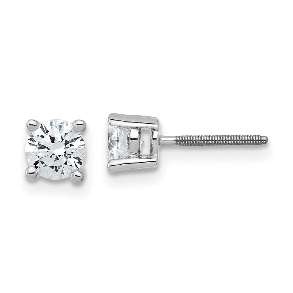EM1006S-075-8WAA-1.jpg 18k White Gold 3/4 carat Certified Lab Grown Diamond VS+ F+ Round Complete Four Prong Screwback Stud Earrings - Image 1