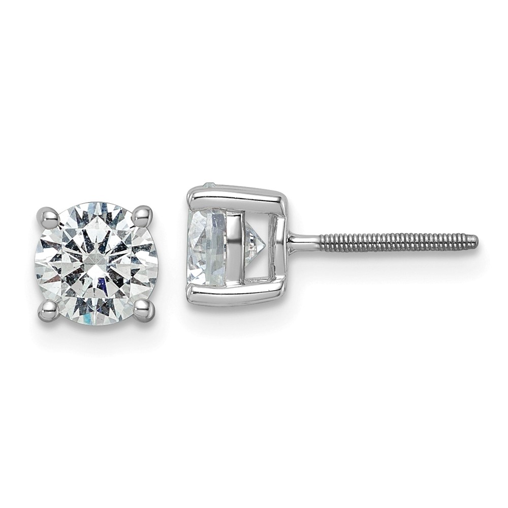 EM1006S-200-8WAA-1.jpg 18k White Gold 2 carat Certified Lab Grown Diamond VS+ F+ Round Complete Four Prong Screwback Stud Earrings - Image 1