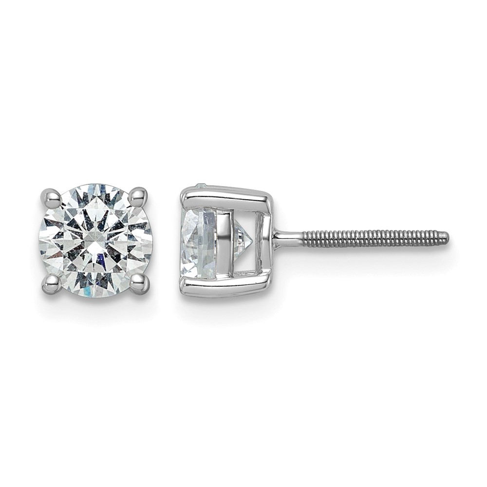 EM1006S-200-WAA-1.jpg 14k White Gold 2 carat Certified Lab Grown Diamond VS/SI+ G+ Round Complete Four Prong Screwback Heavyweight Stud Earrings - Image 1