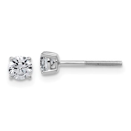 14k White Gold 1/2 carat Lab Grown Diamond VS+ F+ Round Complete Four Prong Lightweight Screwback Stud Earrings
