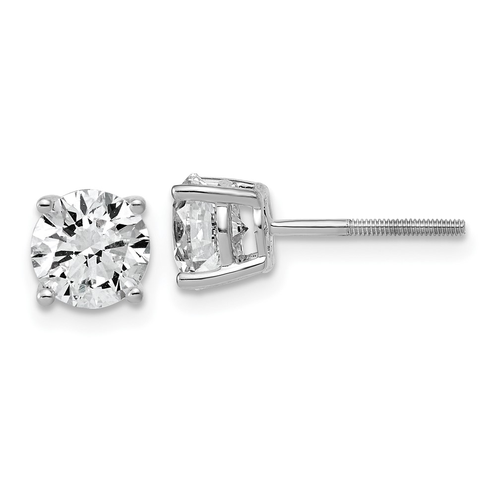 EM1006SL-200-WAA-1.jpg 14k White Gold 2 carat Lab Grown Diamond VS/SI+ G+ Round Complete Four Prong Lightweight Screwback Stud Earrings - Image 1