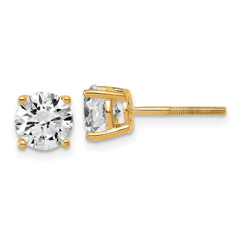 EM1006SL-200-YAA.jpg 14k 2 carat Lab Grown Diamond VS+ F+ Round Complete Four Prong Lightweight Screwback Stud Earrings - Image 1