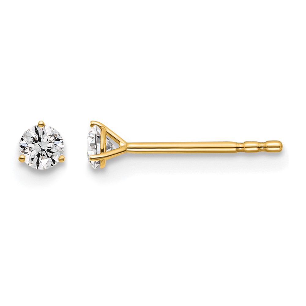 EM1007-015-YAA.jpg 14k 1/6 carat Lab Grown Diamond VS+ F+ Round Complete Three Prong Stud Earrings - Image 1