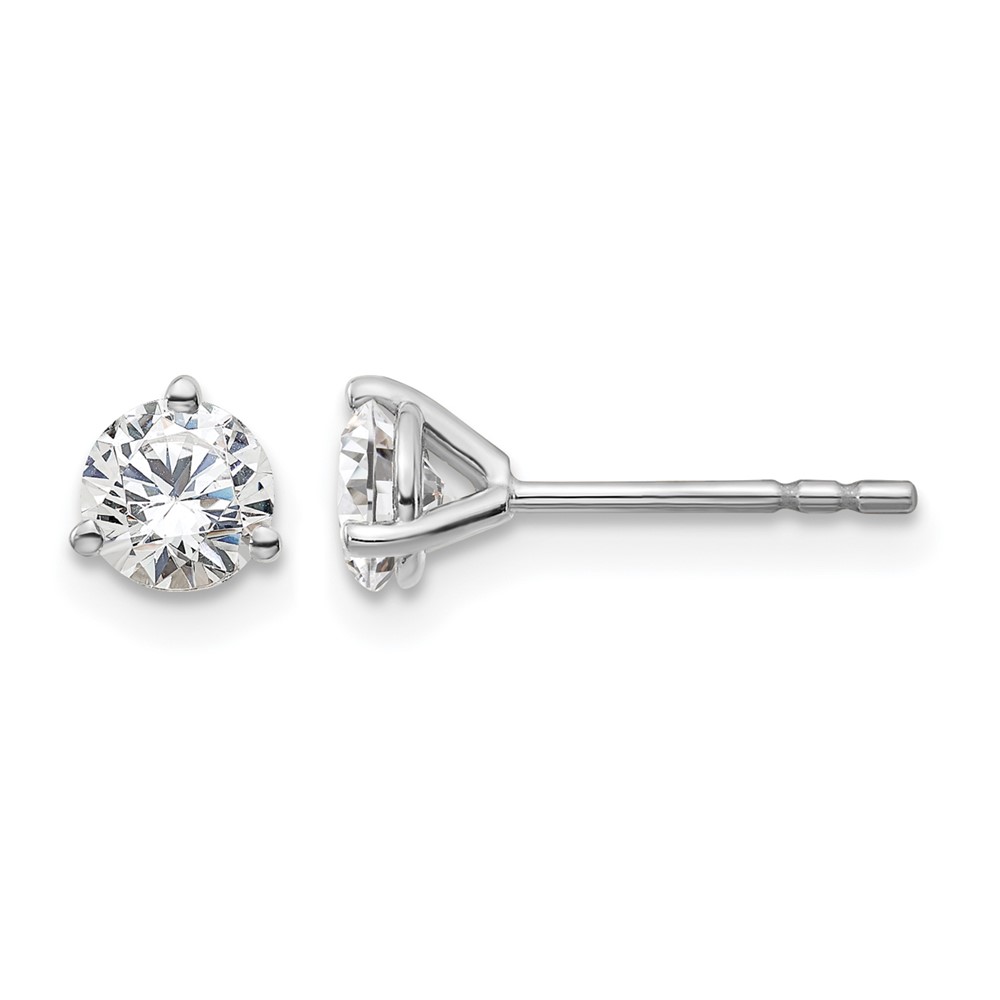 EM1007-066-WAA.jpg 14k White Gold 5/8 carat Certified Lab Grown Diamond VS+ F+ Round Complete Three Prong Stud Earrings - Image 1