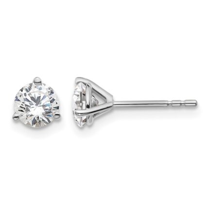 14k White Gold 1 carat Lab Grown Diamond VS+ F+ Round Complete Three Prong Stud Earrings