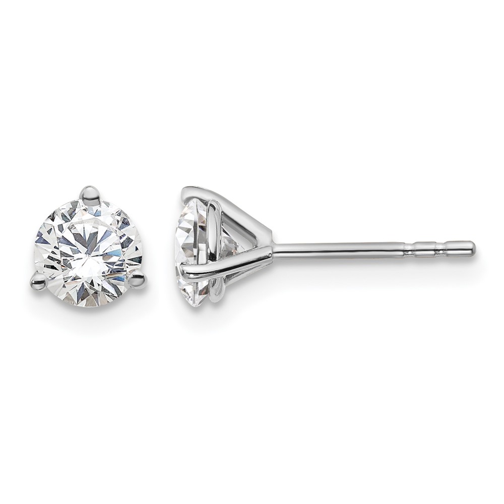 EM1007-100-WAA-6.jpg 14k White Gold 1 carat Lab Grown Diamond VS/SI+ G+ Round Complete Three Prong Stud Earrings - Image 1