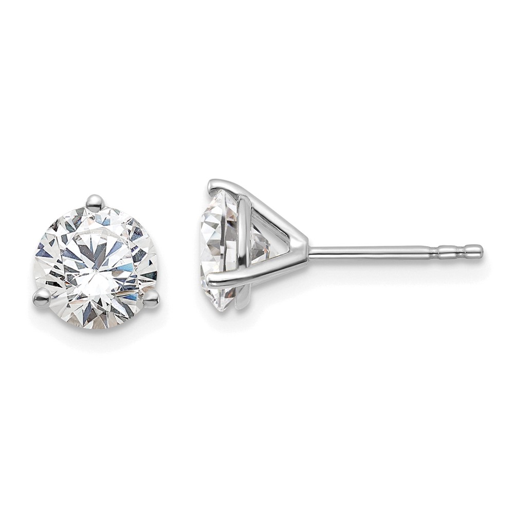 EM1007-150-8WAA.jpg 18k White Gold 1 1/2 carat Lab Grown Diamond VS+ F+ Round Complete Three Prong Stud Earrings - Image 1
