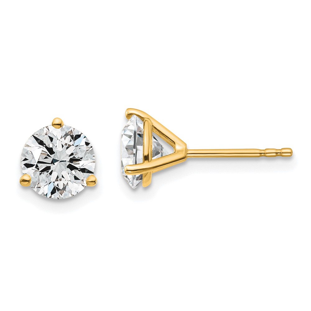 EM1007-150-8YAA-1.jpg 18k 1 1/2 carat Certified Lab Grown Diamond VS+ F+ Round Complete Three Prong Stud Earrings - Image 1