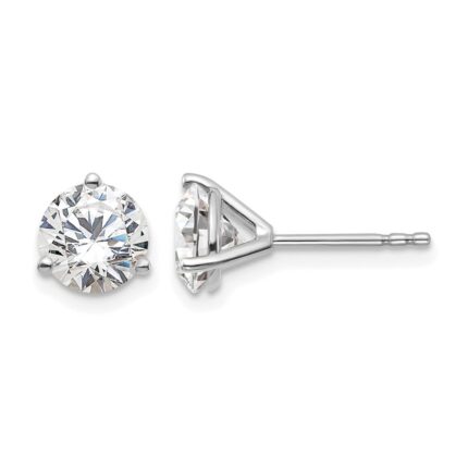 14k White Gold 1 1/2 carat Lab Grown Diamond VS/SI+ G+ Round Complete Three Prong Stud Earrings