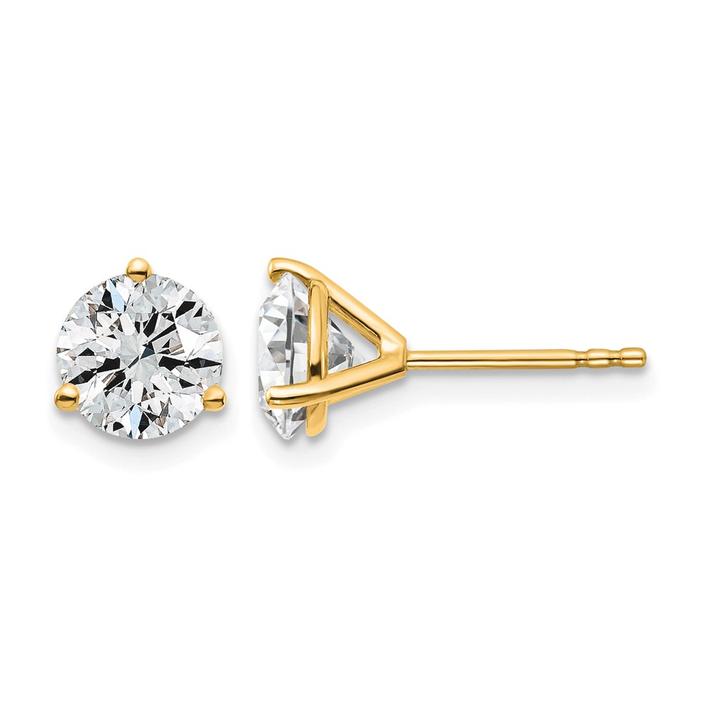 EM1007-200-YAA.jpg 14k 2 carat Certified Lab Grown Diamond VS+ F+ Round Complete Three Prong Stud Earrings - Image 1
