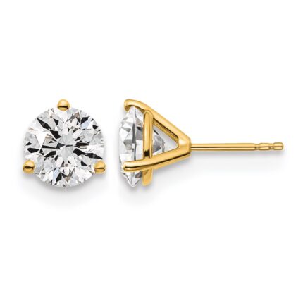 14k 4 carat Lab Grown Diamond VS/SI+ G+ Round Complete Three Prong Stud Earrings