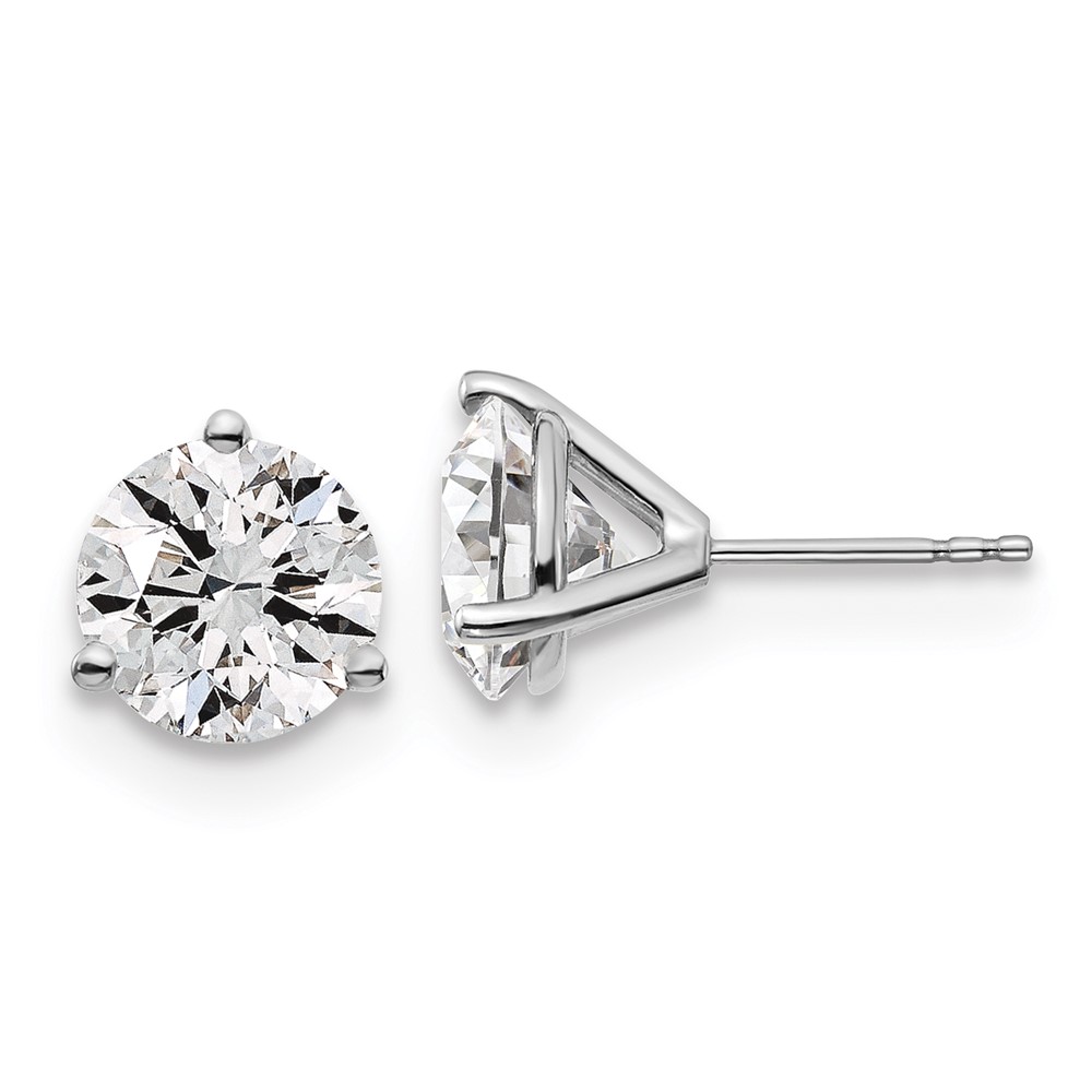 EM1007-500-8WAA-1.jpg 18k White Gold 5 carat Certified Lab Grown Diamond VS+ F+ Round Complete Three Prong Stud Earrings - Image 1