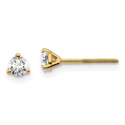 18k 1/4 carat Certified Lab Grown Diamond VS+ F+ Round Complete Three Prong Screwback Stud Earrings