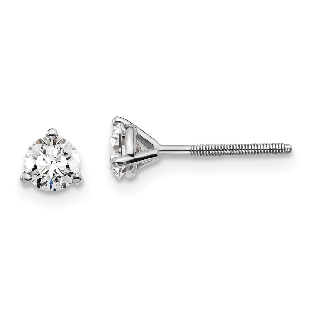 EM1007S-050-8WAA.jpg 18k White Gold 1/2 carat Lab Grown Diamond VS+ F+ Round Complete Three Prong Screwback Stud Earrings - Image 1