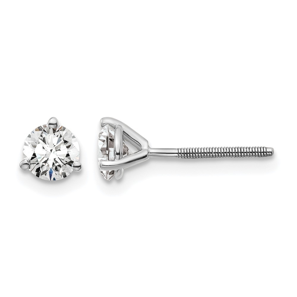 EM1007S-066-WAA-5.jpg 14k White Gold 5/8 carat Lab Grown Diamond VS/SI+ G+ Round Complete Three Prong Screwback Stud Earrings - Image 1