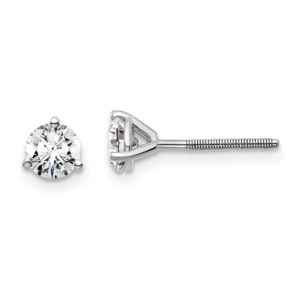 EM1007S-075-8WAA-1.jpg 18k White Gold 3/4 carat Certified Lab Grown Diamond VS+ F+ Round Complete Three Prong Screwback Stud Earrings - Image 1