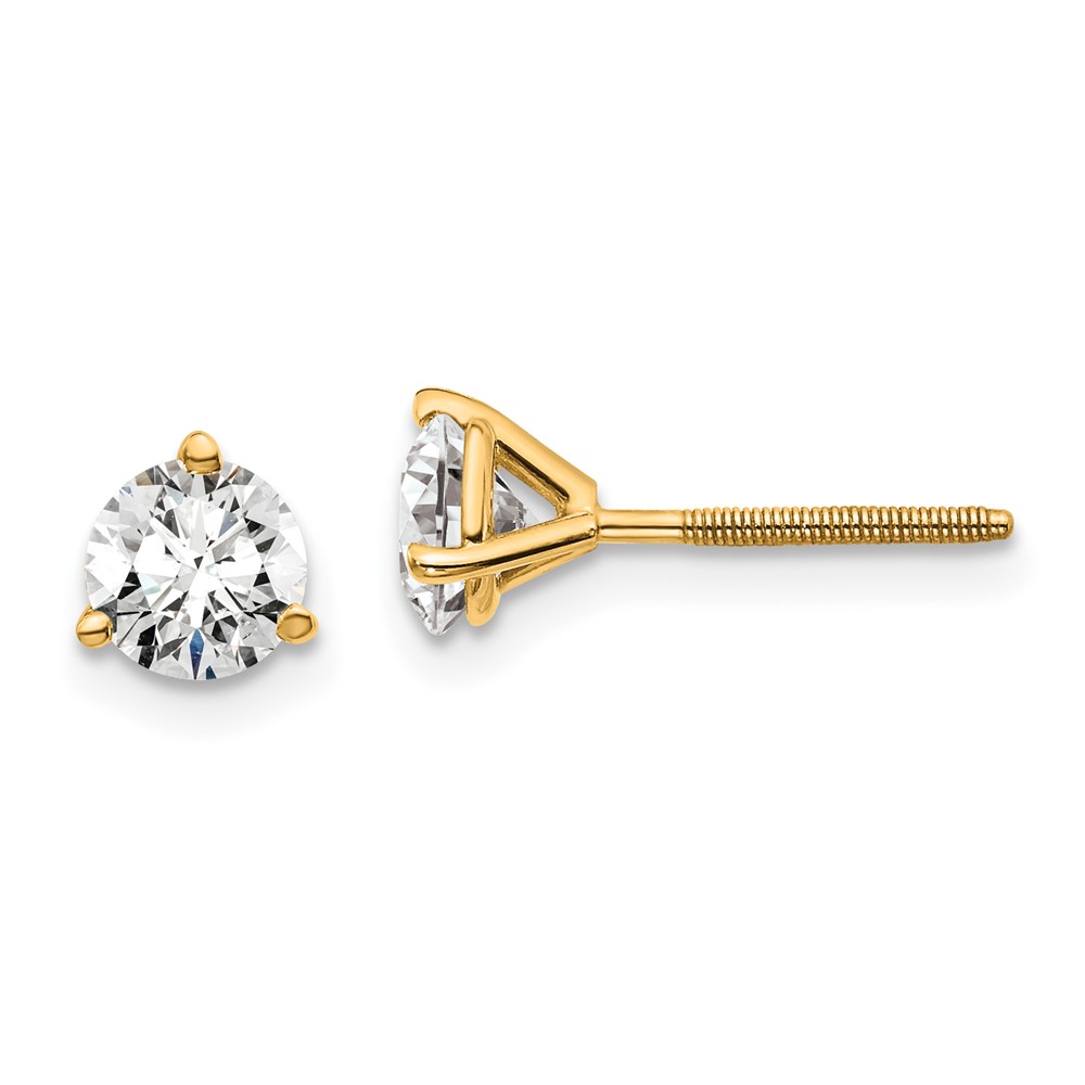 EM1007S-100-8YAA-1.jpg 18k 1 carat Certified Lab Grown Diamond VS+ F+ Round Complete Three Prong Screwback Stud Earrings - Image 1