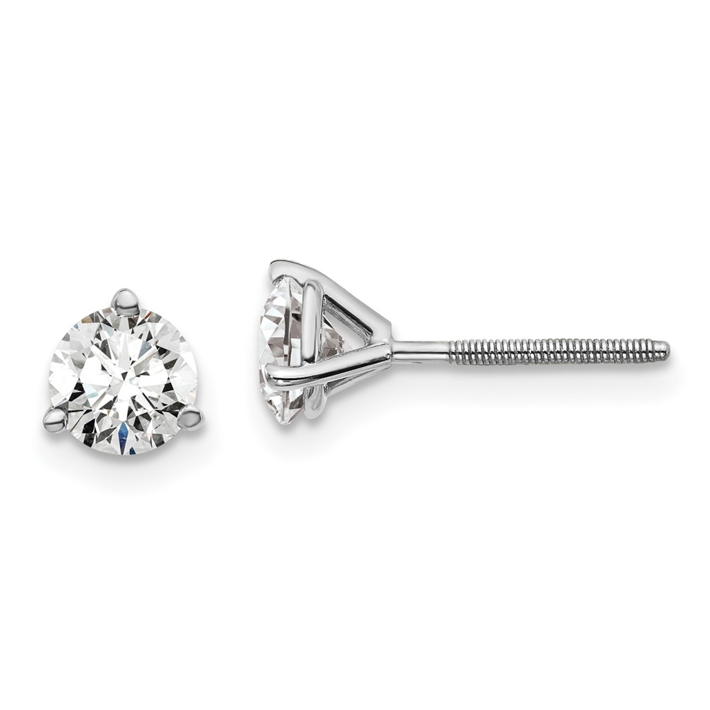 EM1007S-100-PLAA.jpg Platinum 1 carat Certified Lab Grown Diamond VS+ F+ Round Complete Three Prong Screwback Stud Earrings - Image 1