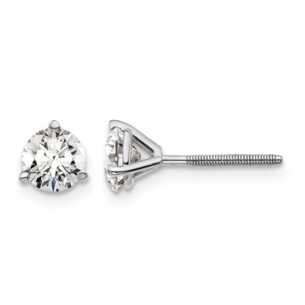 14k White Gold 1 carat Lab Grown Diamond VS+ F+ Round Complete Three Prong Screwback Stud Earrings