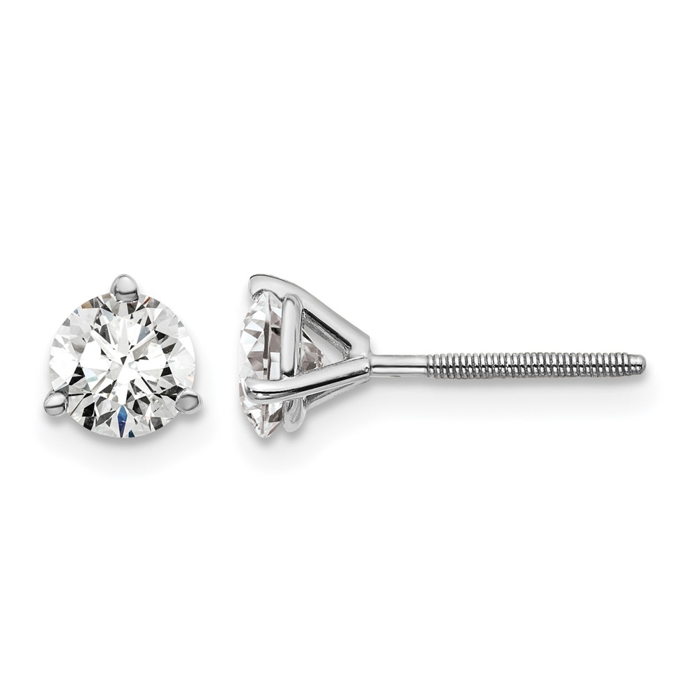 EM1007S-100-WAA-5.jpg 14k White Gold 1 carat Lab Grown Diamond VS+ F+ Round Complete Three Prong Screwback Stud Earrings - Image 1
