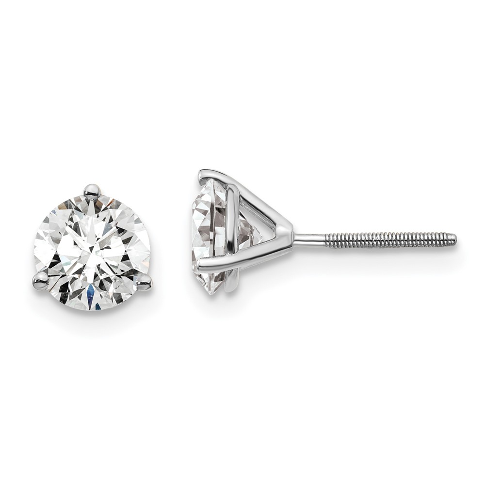 EM1007S-150-8WAA-1.jpg 18k White Gold 1 1/2 carat Certified Lab Grown Diamond VS+ F+ Round Complete Three Prong Screwback Stud Earrings - Image 1