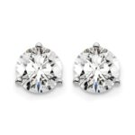 14k White Gold 1 1/2 carat Lab Grown Diamond VS+ F+ Round Complete Three Prong Screwback Stud Earrings - Image 3