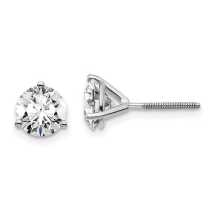 18k White Gold 4 carat Certified Lab Grown Diamond VS+ F+ Round Complete Three Prong Screwback Stud Earrings