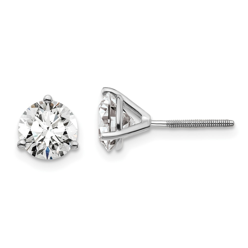 EM1007S-200-8WAA-9.jpg 18k White Gold 4 carat Certified Lab Grown Diamond VS+ F+ Round Complete Three Prong Screwback Stud Earrings - Image 1