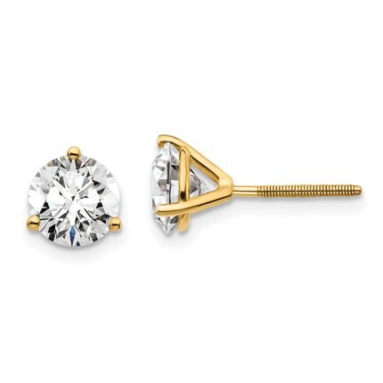 18k 6 carat Lab Grown Diamond VS+ F+ Round Complete Three Prong Screwback Stud Earrings