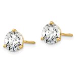 18k 4 carat Lab Grown Diamond VS+ F+ Round Complete Three Prong Screwback Stud Earrings - Image 2