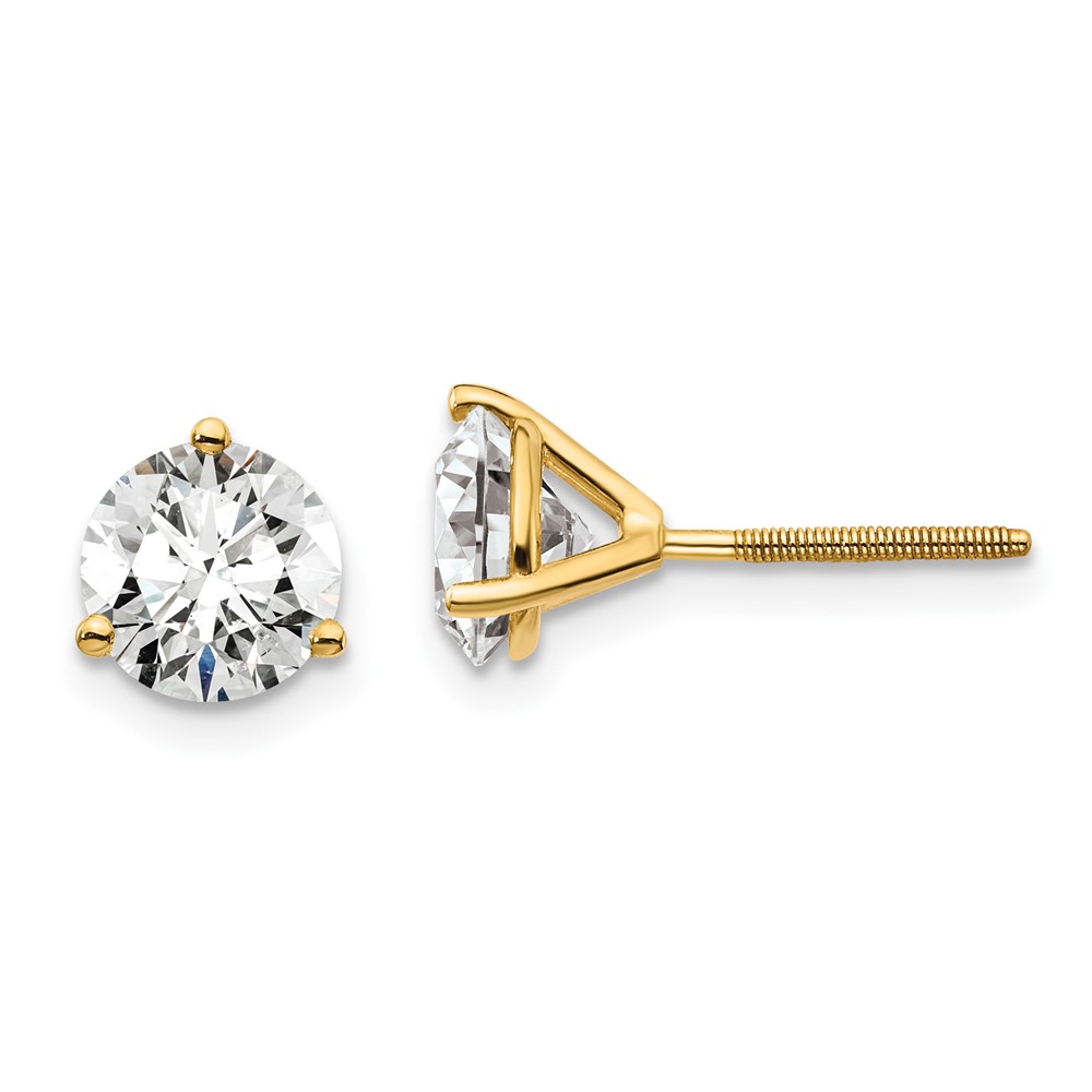 EM1007S-200-8YAA.jpg 18k 2 carat Lab Grown Diamond VS+ F+ Round Complete Three Prong Screwback Stud Earrings - Image 1