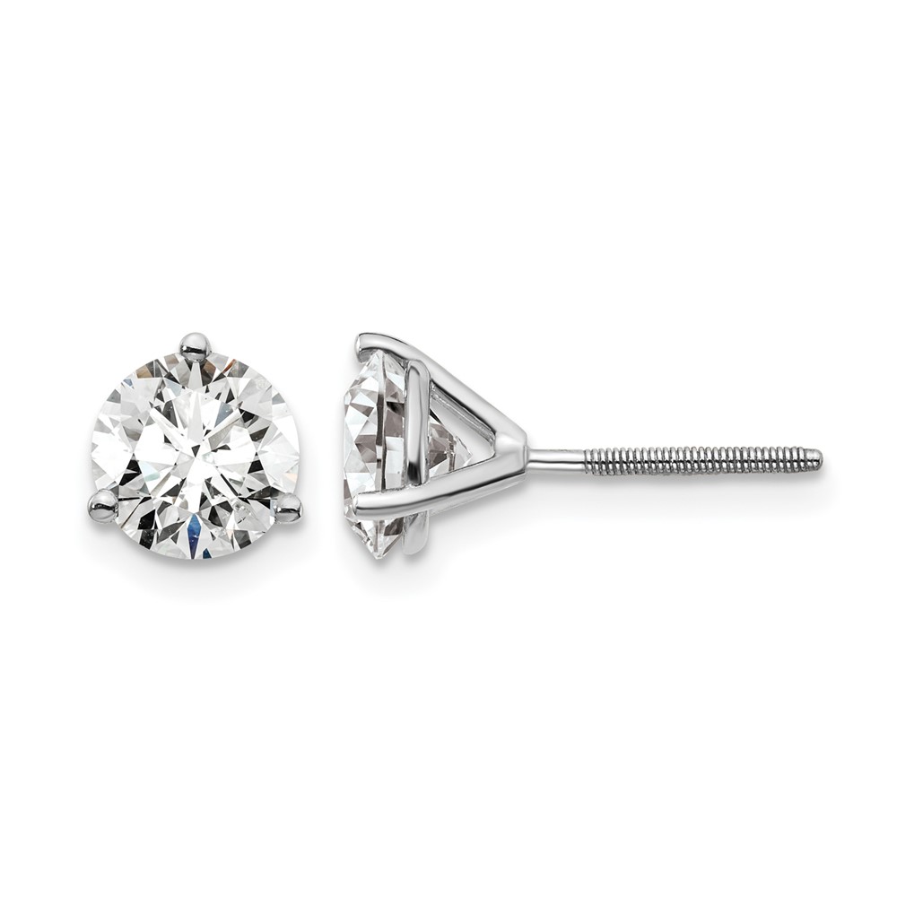 EM1007S-200-WAA-10.jpg 14k White Gold 2 1/2 carat Lab Grown Diamond VS+ F+ Round Complete Three Prong Screwback Stud Earrings - Image 1