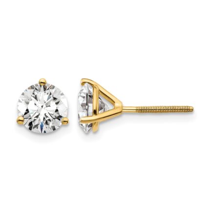14k 4 carat Lab Grown Diamond VS/SI+ G+ Round Complete Three Prong Screwback Stud Earrings