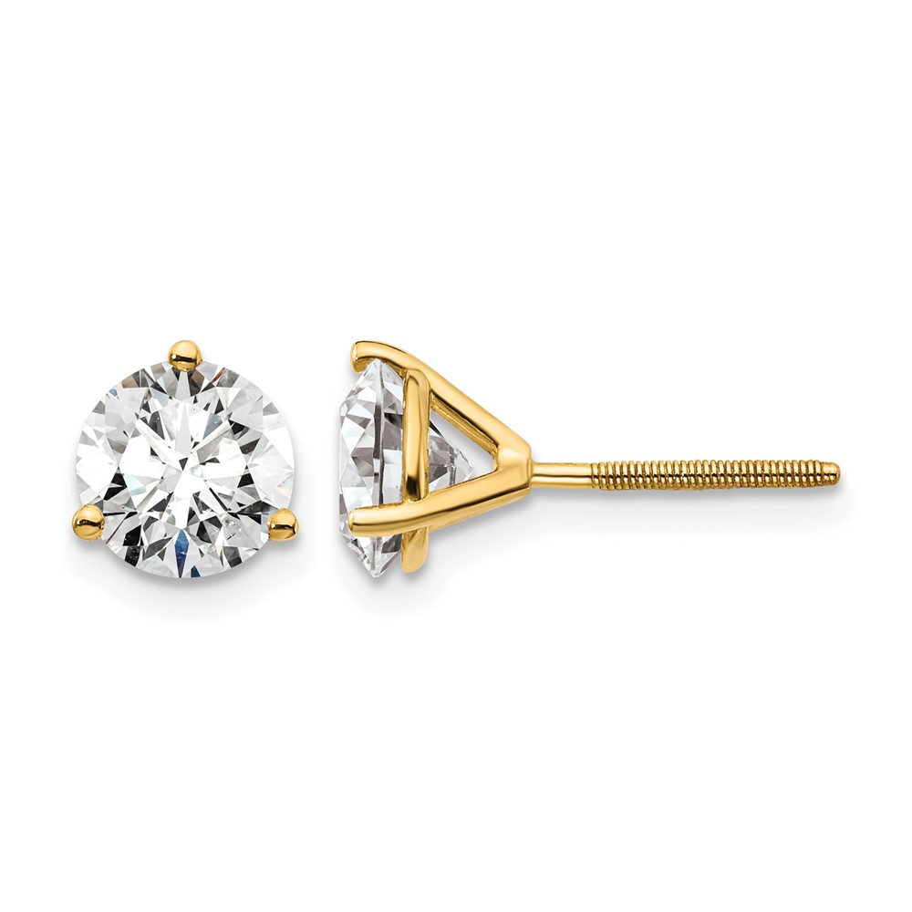 EM1007S-200-YAA-14.jpg 14k 6 carat Certified Lab Grown Diamond VS+ F+ Round Complete Three Prong Screwback Stud Earrings - Image 1