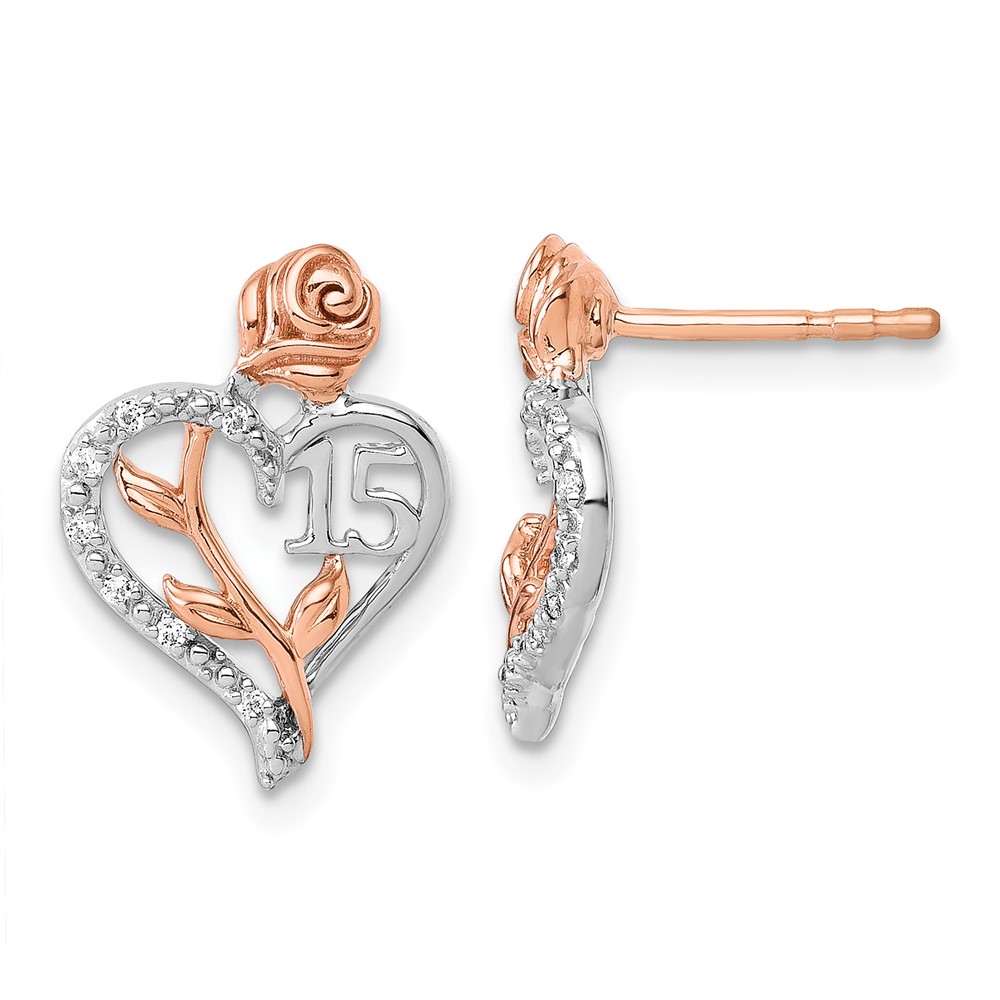 EM10165-006-WRAA.jpg 14K White and Rose Gold Diamond Quinceanera Heart Post Earrings - Image 1