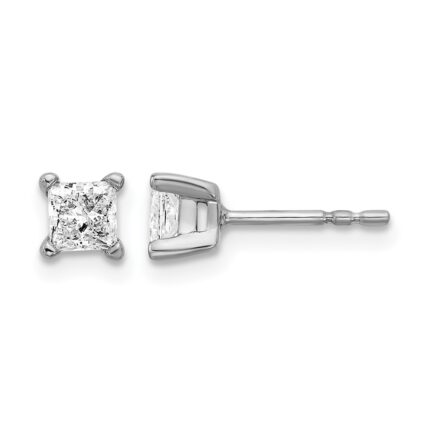 14k White Gold 5/8 carat Lab Grown Diamond VS+ F+ Princess Complete Four Prong Stud Earrings